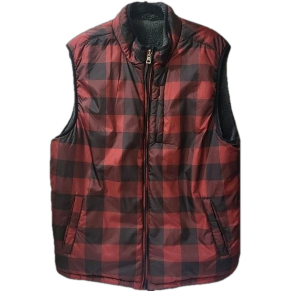 Weatherproof Vintage Vest, Red/Black Checks, Reversible Fleece/ Gray,‎ Men's 2XL